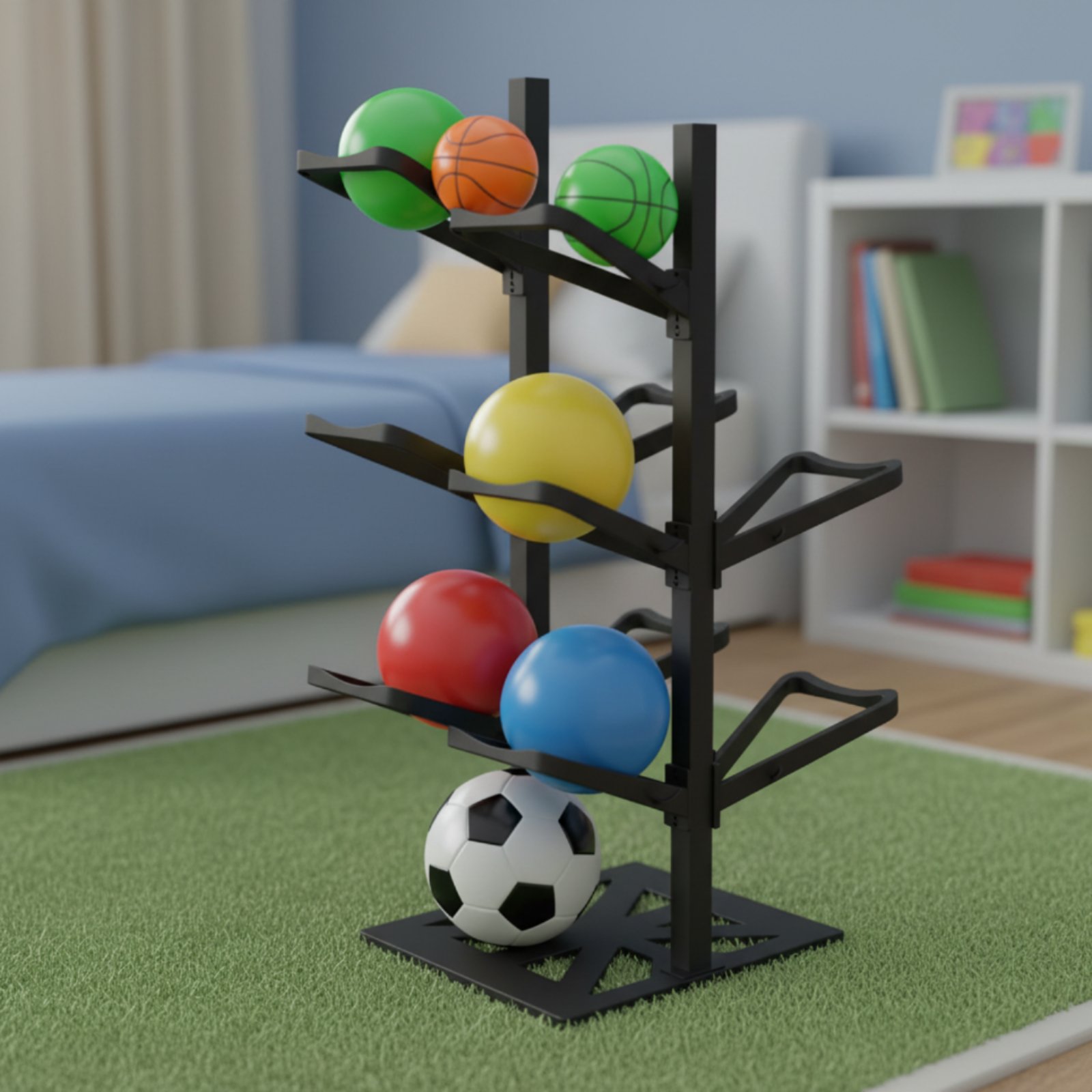 Sports Equipment Garage Organizer - Basketbol Rafı Yerden Tasarruf Sağlayan Top